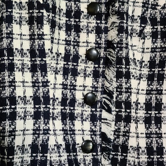 Sante Fe womans navy/white button down short sleeve fringed cardigan size 6 - Picture 6 of 14